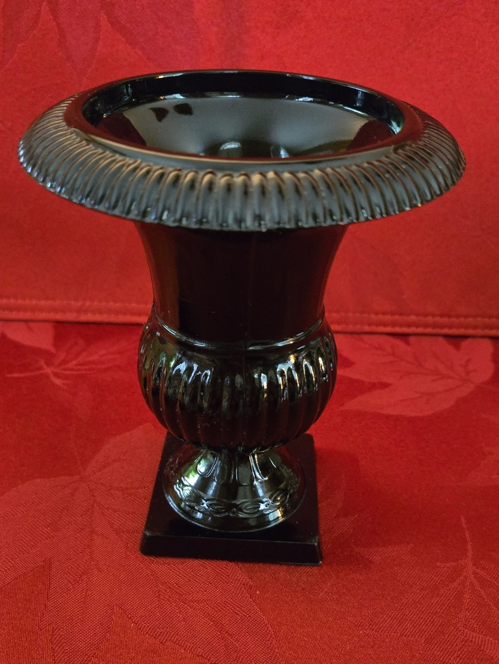 Indiana Glass Black Ribbed Urn Vase